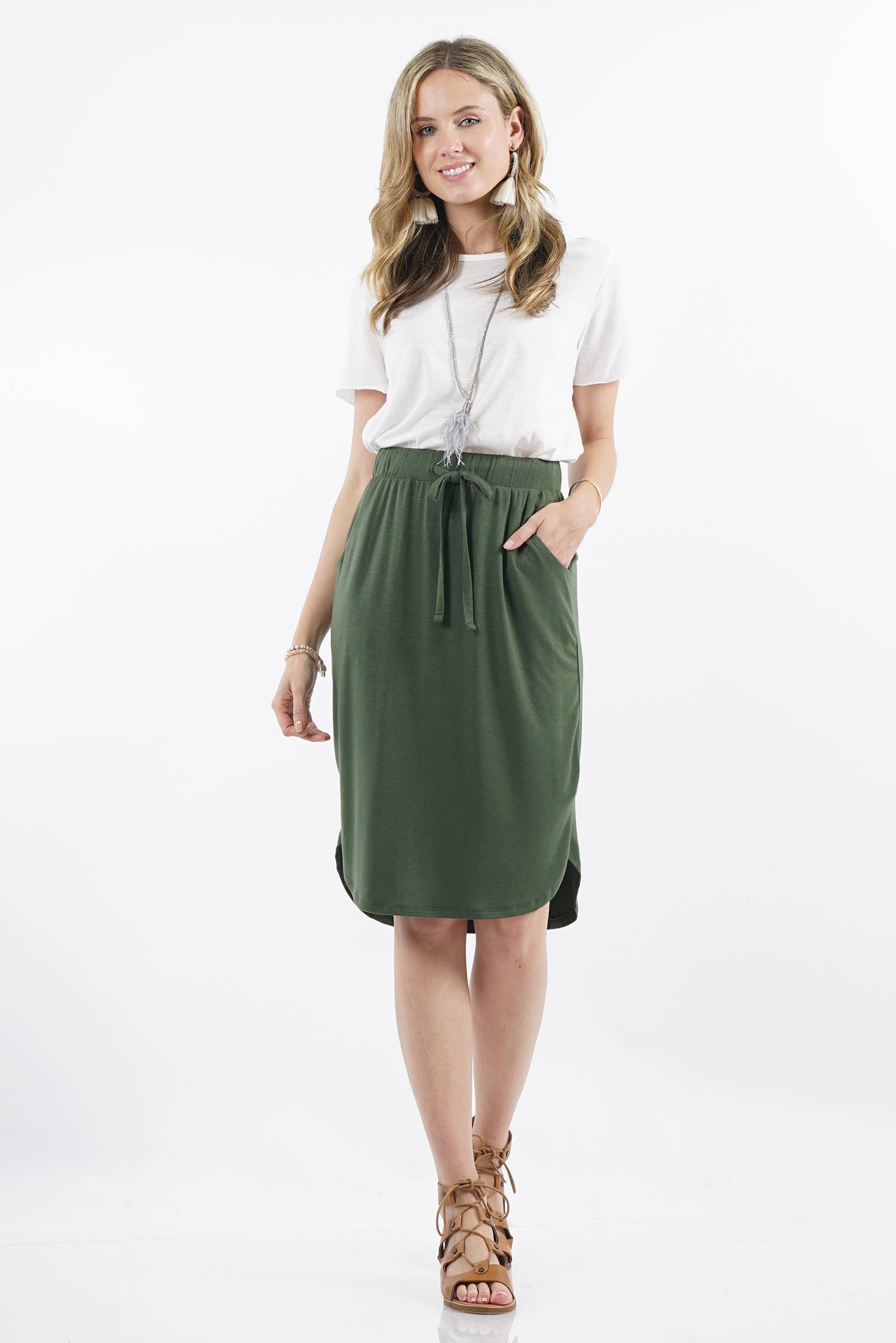 42POPS – Engroshandel Nederdel - Dame – ",,..Elastisk Talje Selvbindende Tulipankant Nederdel m/Lommer26