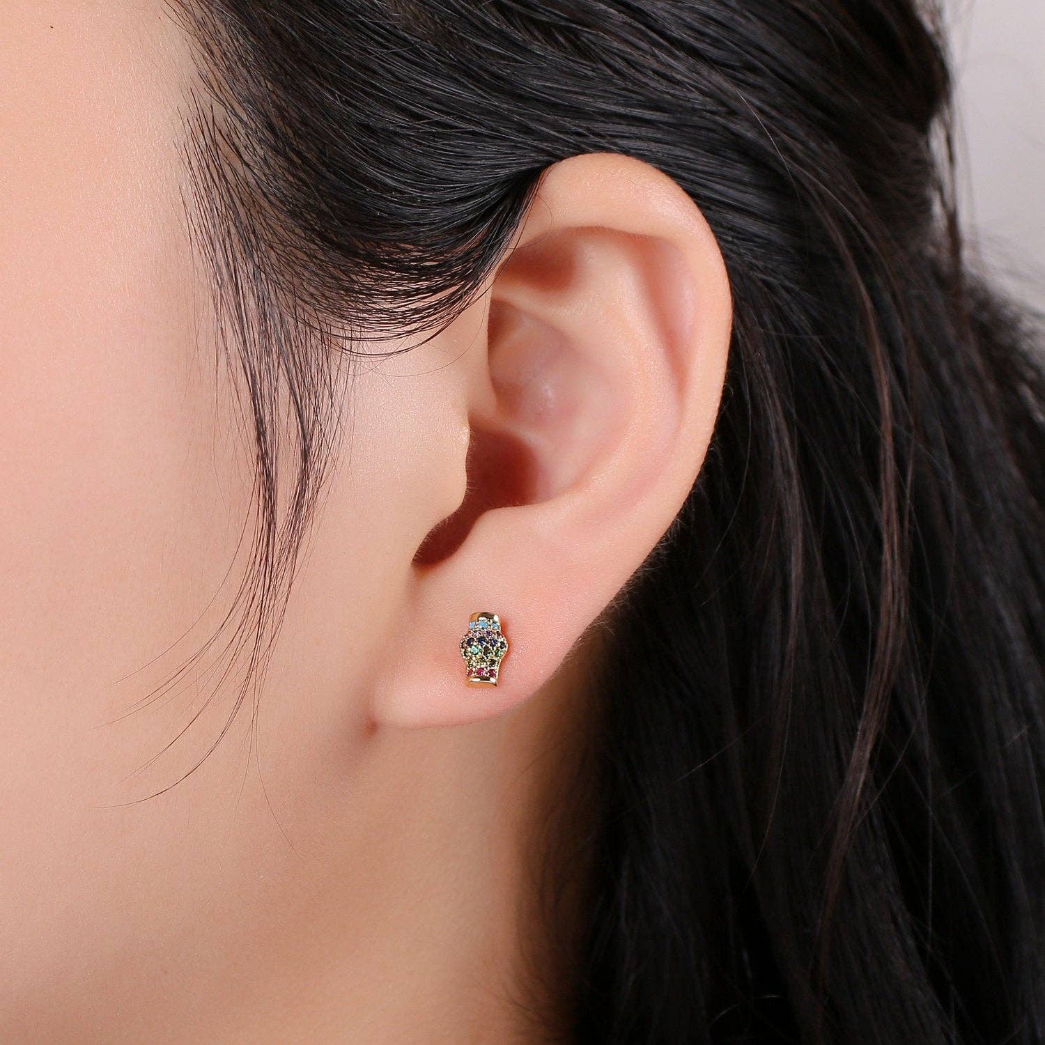 Aim Eternal - Wholesale Stud/Post Earrings - Dainty Stud EARING 1 pair Lampion Earring Gold Micro Pave Earring for Jewelry Christmas Gift Idea, EARRING-12452