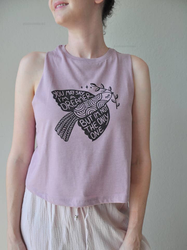 Peace Dove Women's Racerback Crop Tank, Boho crop top for wholesale by Hippie Baby Co