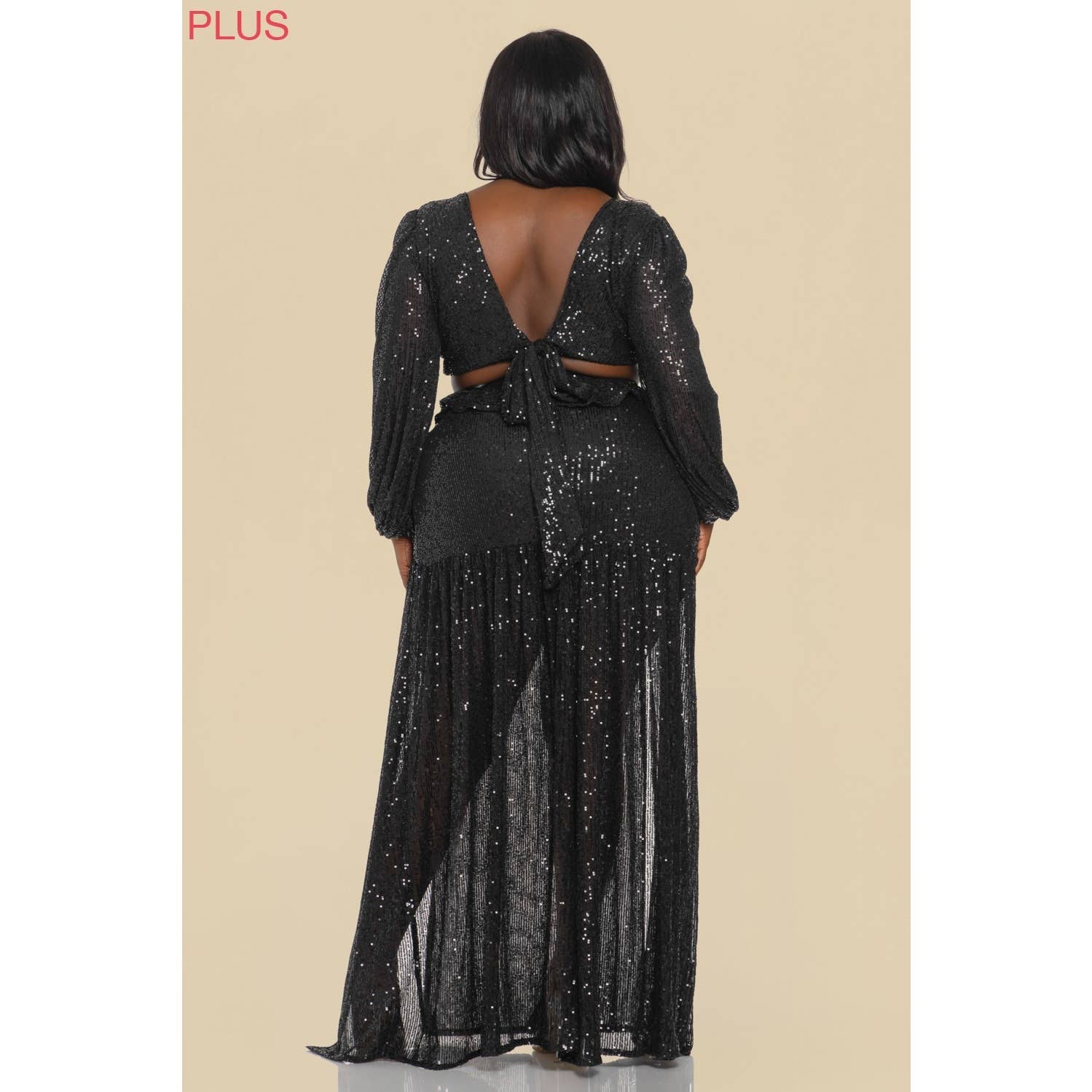The Sang - Wholesale Dress - Women's - SD381122-P SEQUINS LONG SLEEVE MAXI DRESS PLUS SIZE4