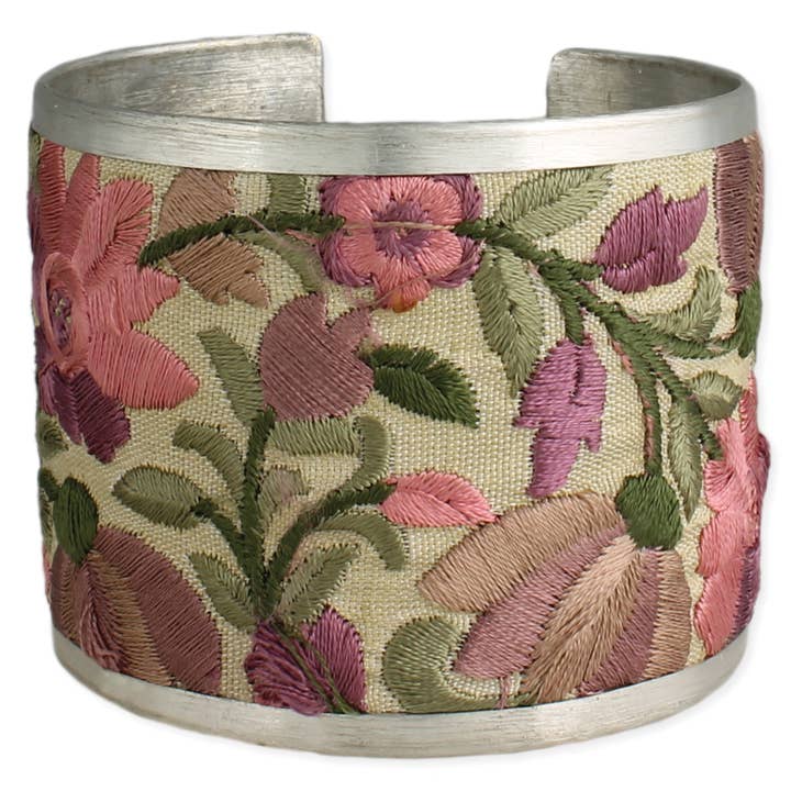 Light Pink Flower Embroidered Elegance Cuff Bracelet for wholesale by ZAD