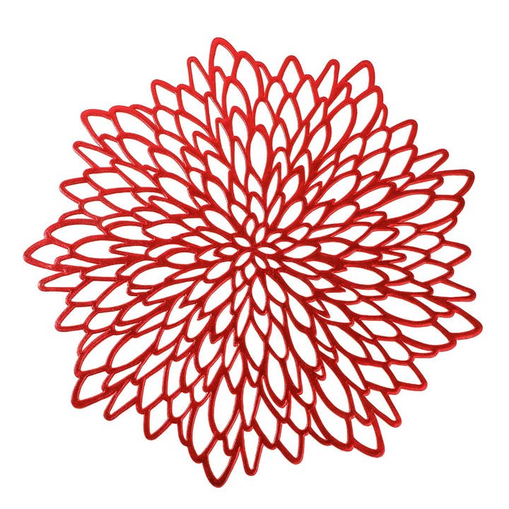 Leaf Design Placemat in Red Metallic Vinyl for wholesale by Qube Luxe by Debbie Marks