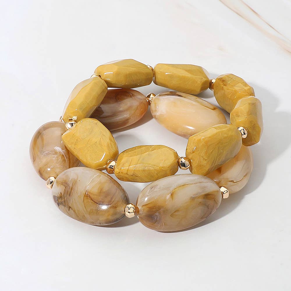 Sensibling Corp. - Wholesale Beaded Bracelet - 2PCS - Chunky Oval Pebble Beaded Stretch Multi Layered Bracelets6