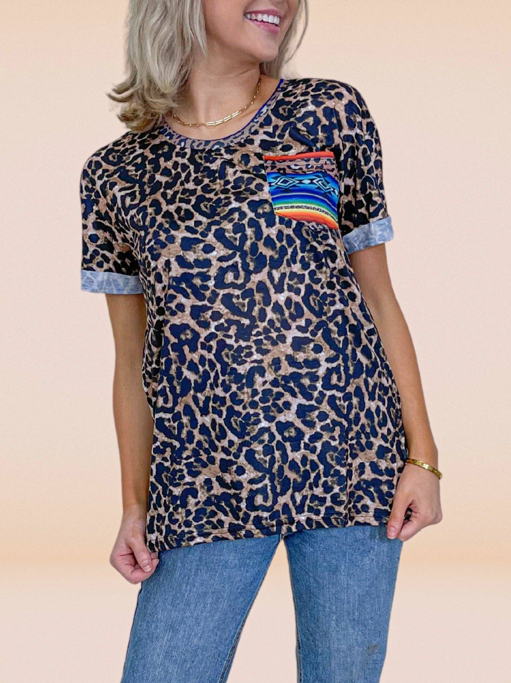 Leopard Top with Serape Pocket for wholesale on Faire3