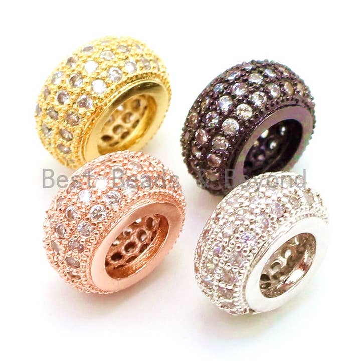 10x5mm CZ Micro Pave Rondelle Big Hole Spacer Beads, Cubic Zirconia Large Hole Space Beads, Sliding Beads, sku#G76 for wholesale by BestBeads&Beyond