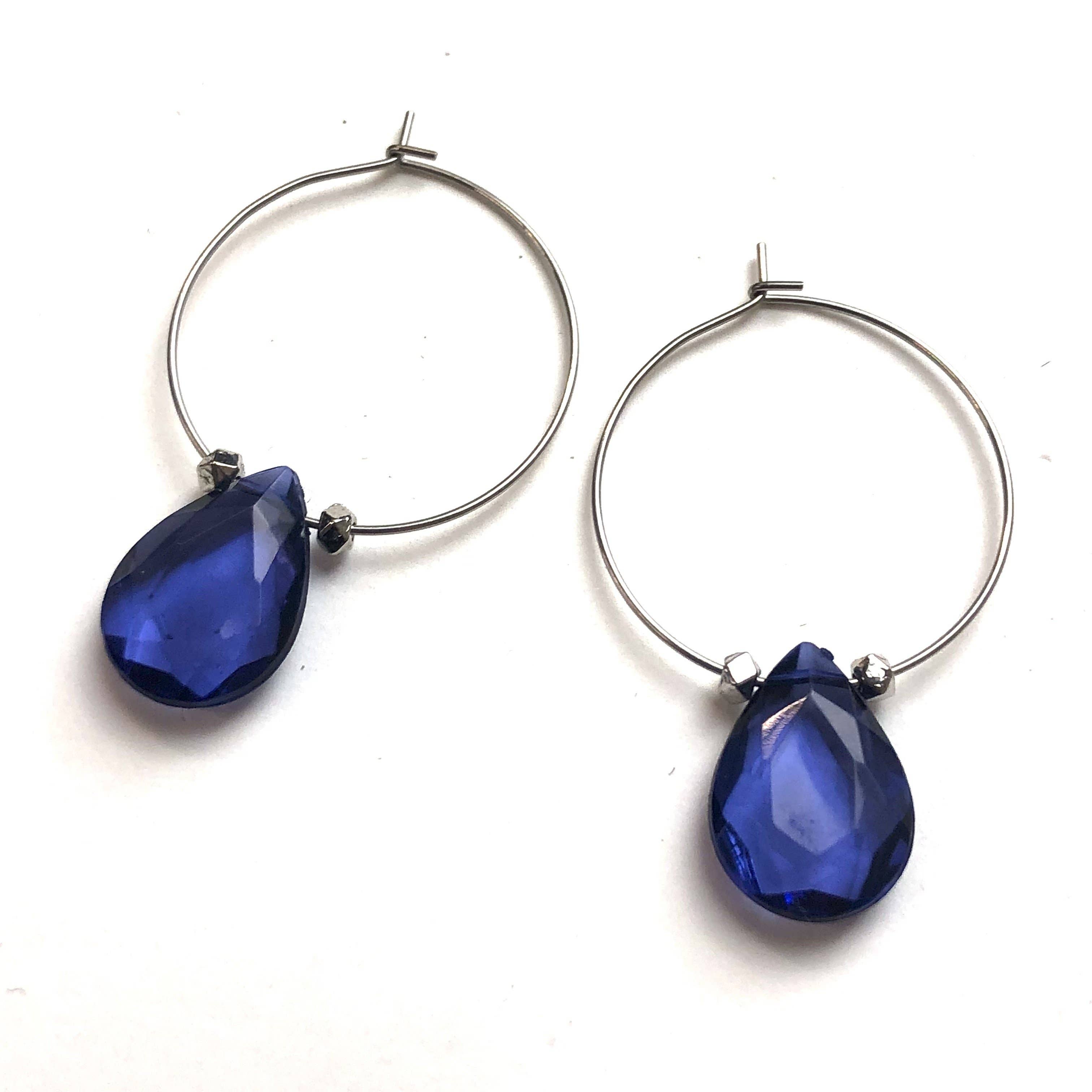 Leetie Lovendale - Wholesale Hoop Earrings - Denim Blue Faceted Briolette Hoop Earrings6