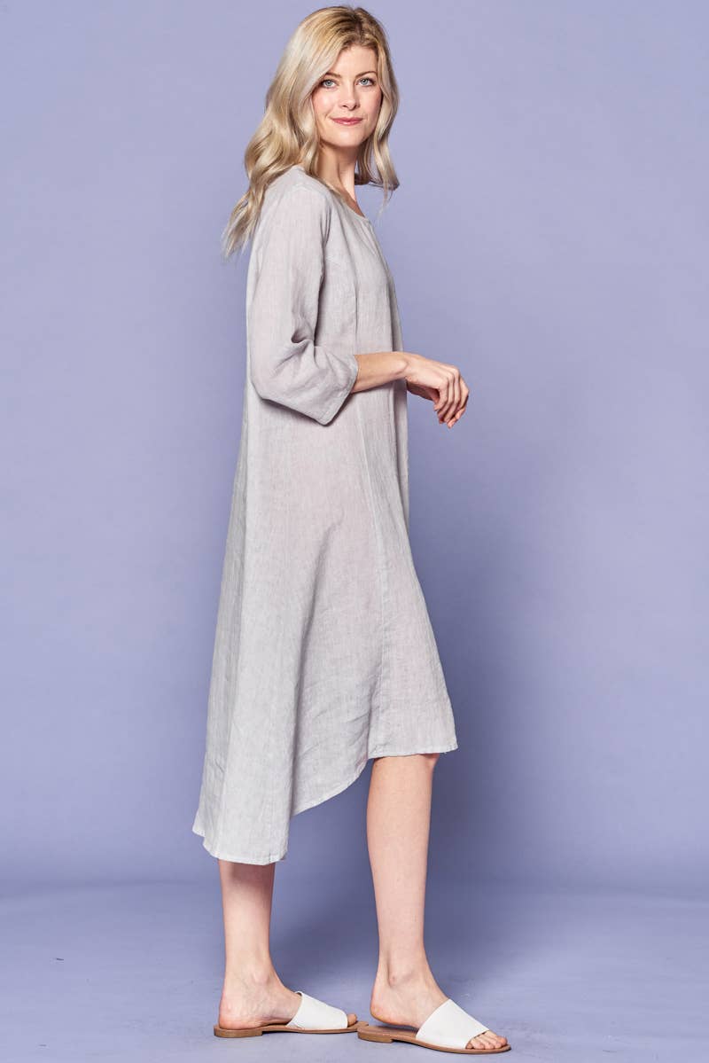 Focus Fashion - Vendita all'ingrosso Vestito - Donna - Abito midi con maniche a 3/4 in lino francese5