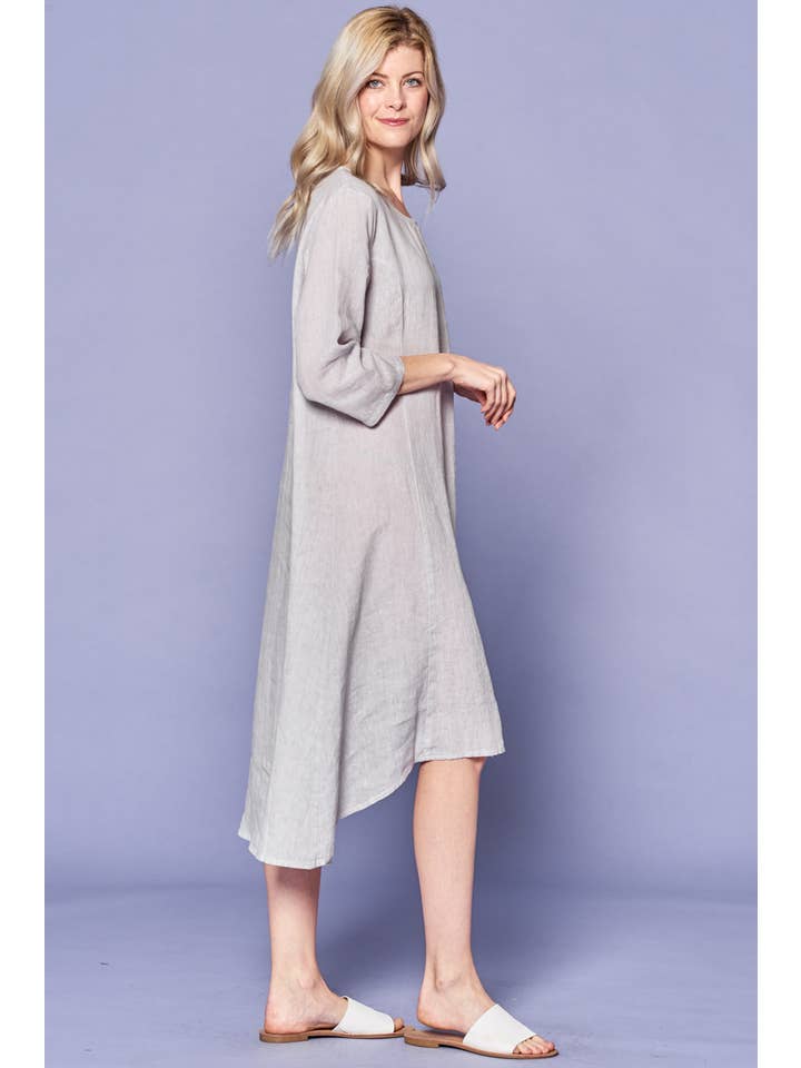 Focus Fashion - Vendita all'ingrosso Vestito - Donna - Abito midi con maniche a 3/4 in lino francese5