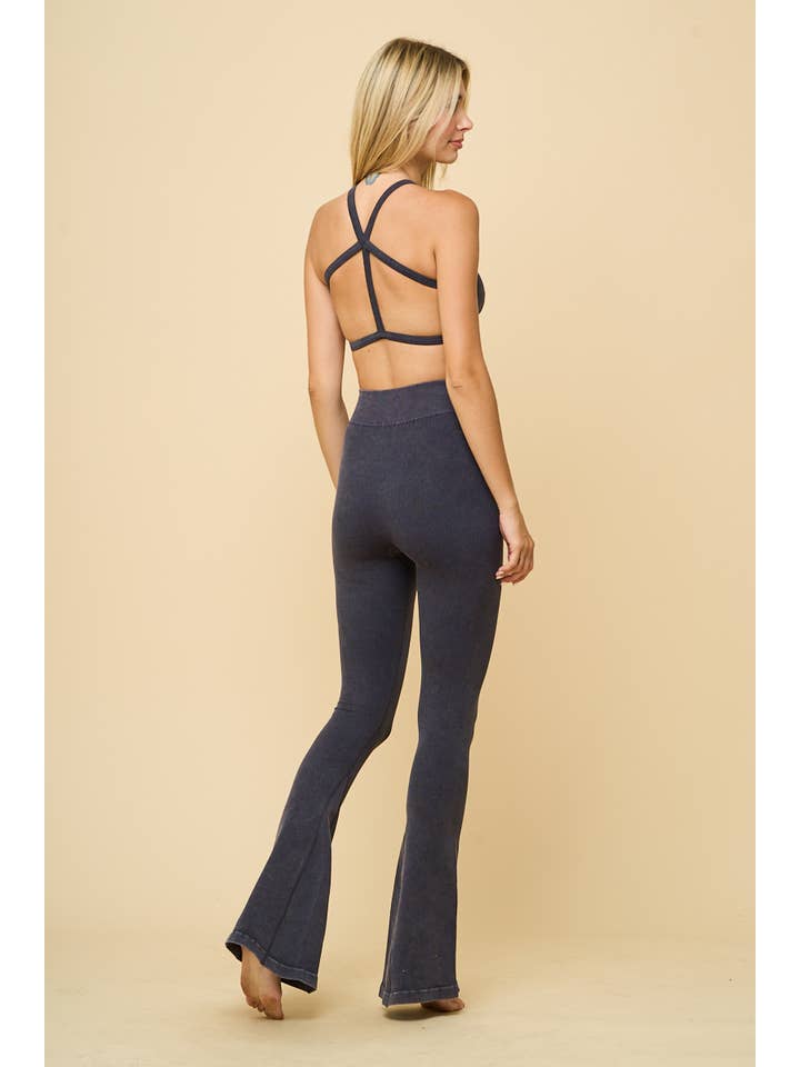 ANWND - Wholesale Lounge Set - Women's - 54154SET- WASHED CROSSWAY HALTER TOP AND FLARE PANTS