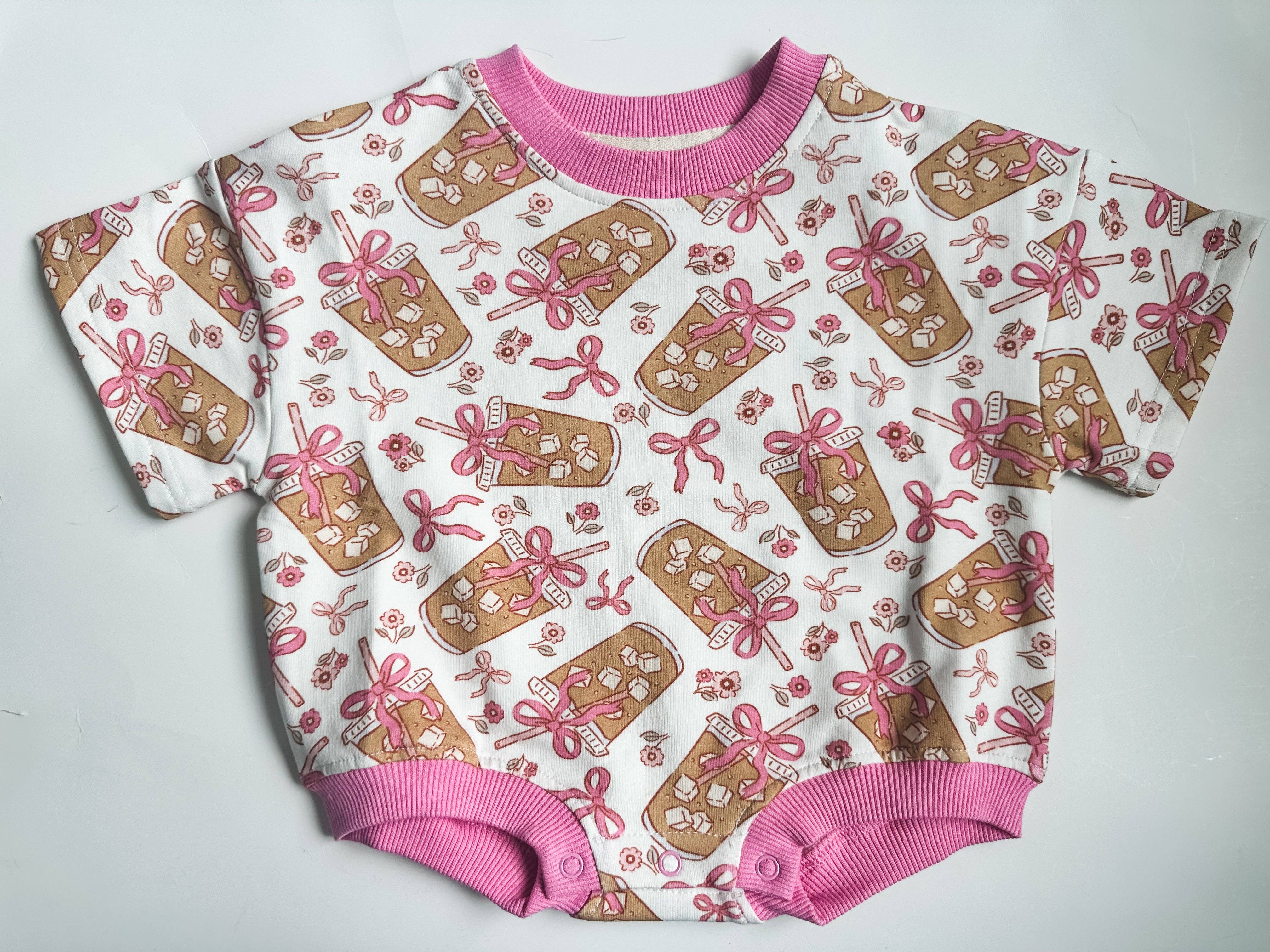 Addie Joy company - Wholesale Bodysuit (Non-Footed) - Baby - Oversized T-shirt Bubble Romper- Iced Coffee Date1