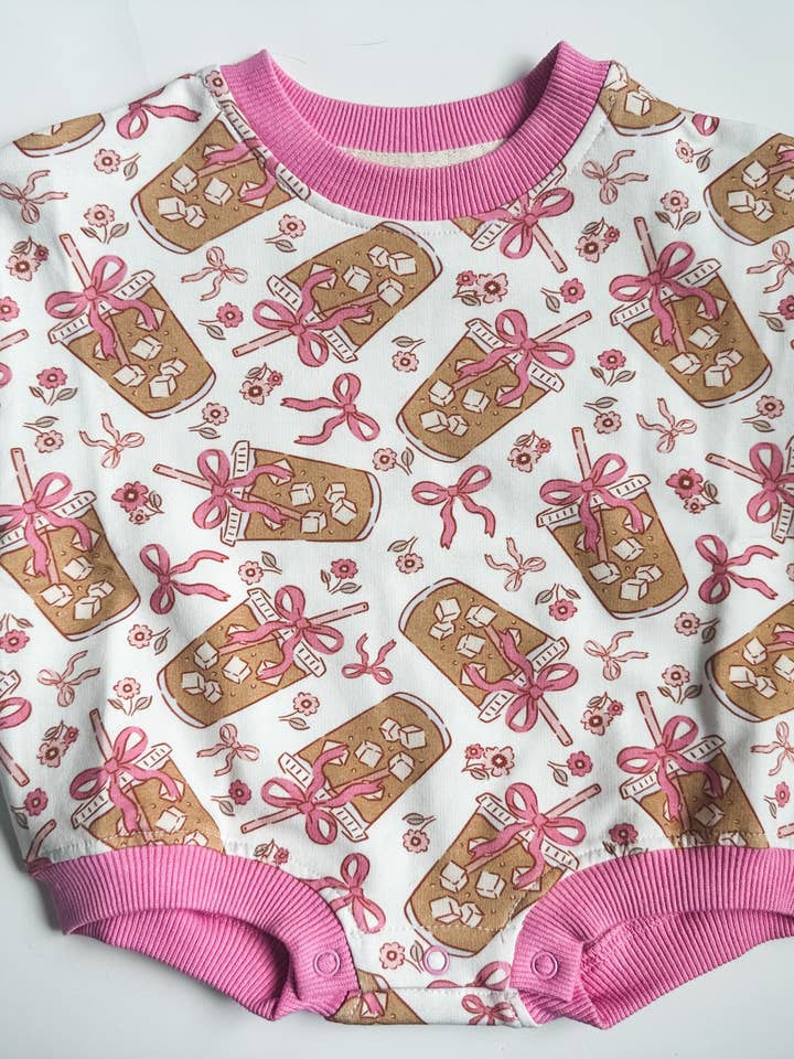 Addie Joy company - Wholesale Bodysuit (Non-Footed) - Baby - Oversized T-shirt Bubble Romper- Iced Coffee Date1