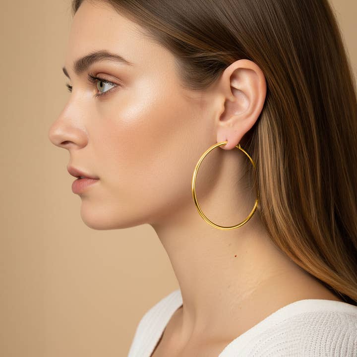 14K Gold Dipped Classic Pin Catch Hoop Earrings for wholesale by Sensibling Corp.