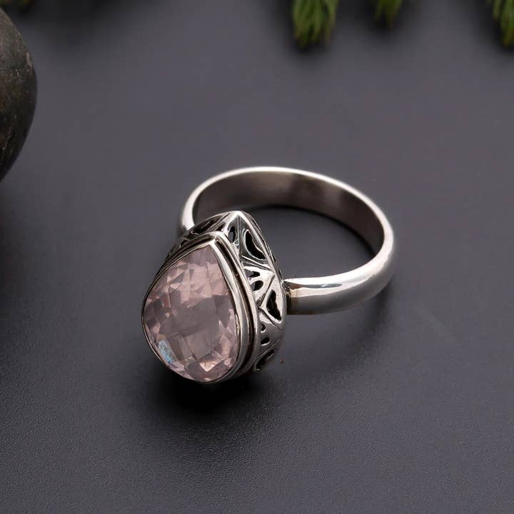 AG 925 JEWELLERY - Wholesale Cocktail/statement ring - 925 Silver Rose Quartz Ring3