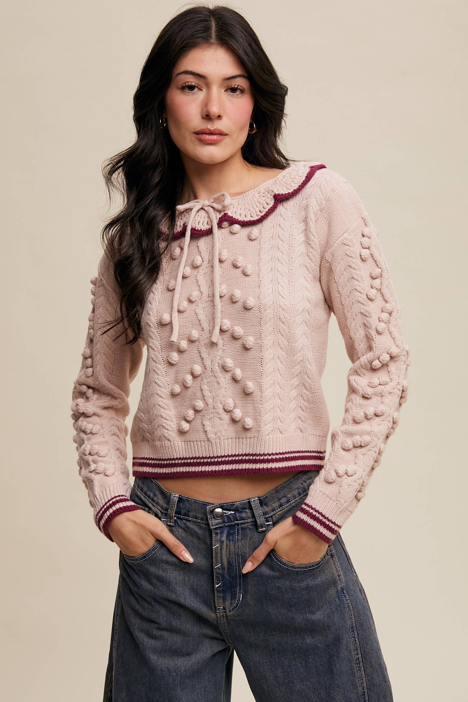 Listicle - Wholesale Knit Sweater - Women's - Pom Pom Cable Knit Sweater1
