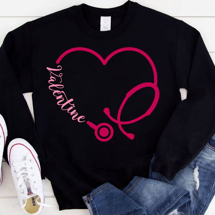 Valentine Stethoscope - Valentine's Day Nurse Sweatshirt for wholesale by House Of Rodan