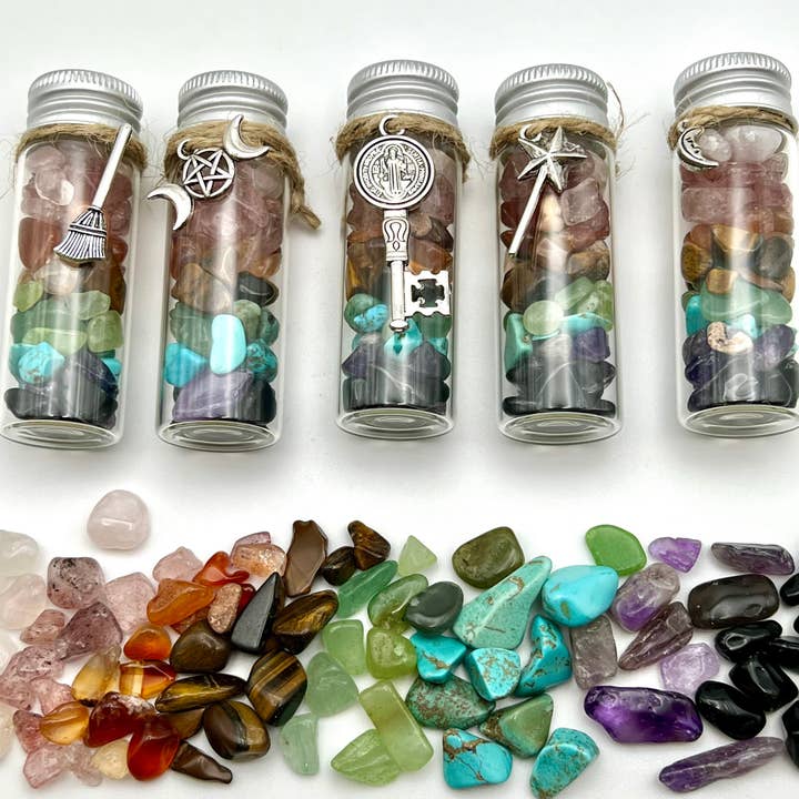 Purple Door ATX - Wholesale Spiritual stone/crystal - Balancing Rainbow Chakra Shots Bottle Crystal Chips8