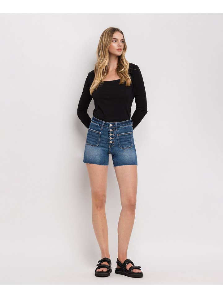 MANIFEST HIGH RISE PATCHED BUTTON FLY SHORTS LV1306 for wholesale on Faire