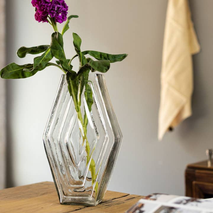Vase Large | Recycled glass | Hexagon vase | clear for wholesale by Brût Home and Glassware