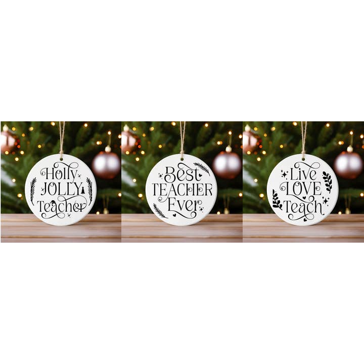 Ceramic Ornament Set of 3 - Black & White Teacher 1 for wholesale by JAC Wholesale