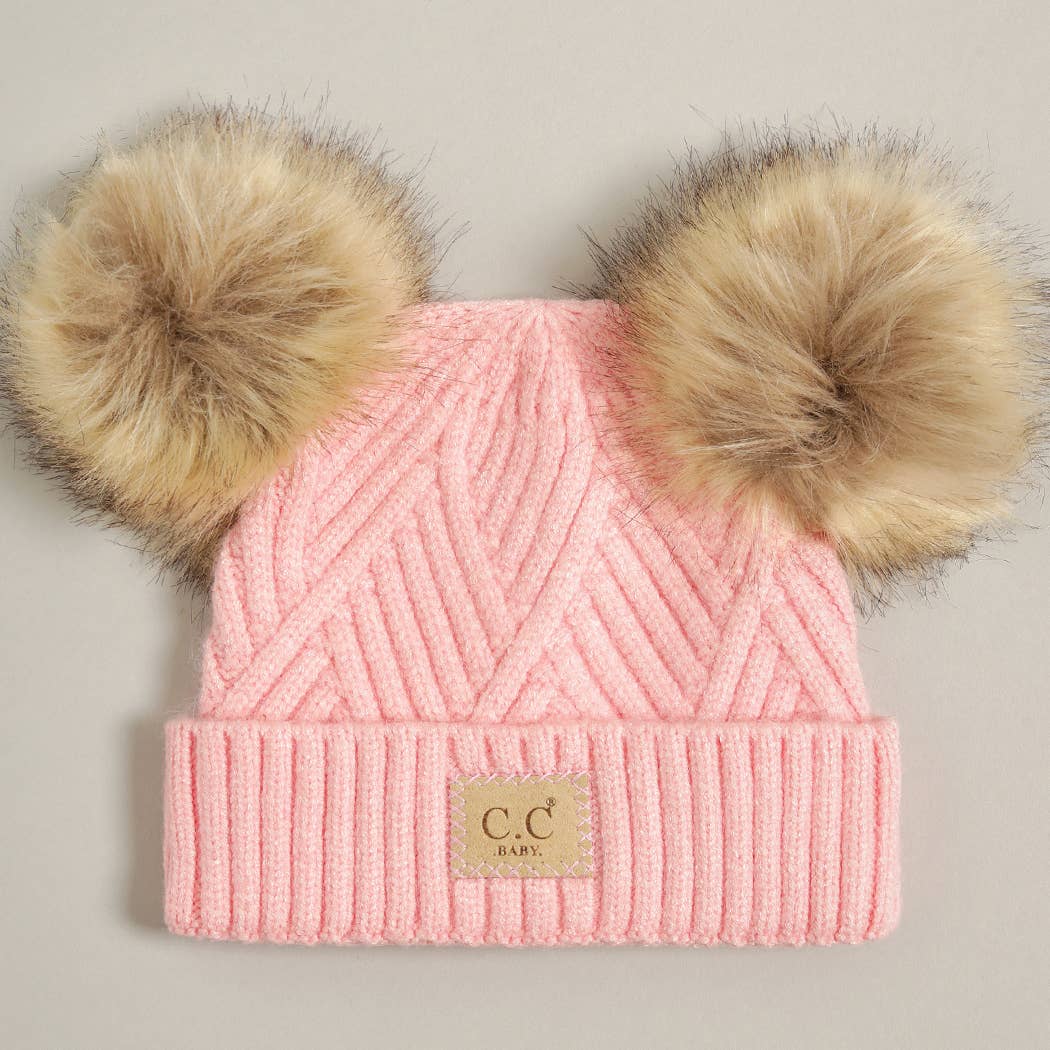 Fashion City - Wholesale Beanie - Kids - Baby Criss-Cross Beanie with Double Pom-Pom13