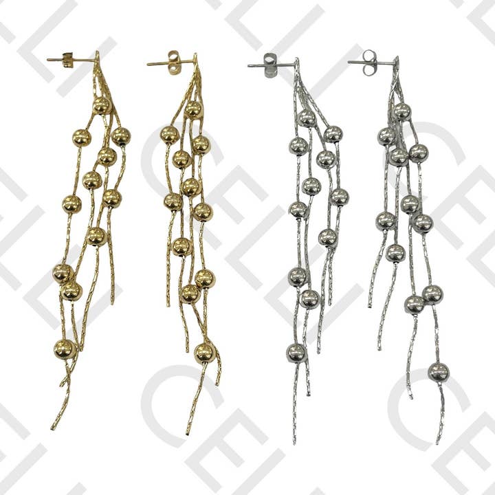 Steel Earring - chain and interspersed balls for wholesale by Celli Biju