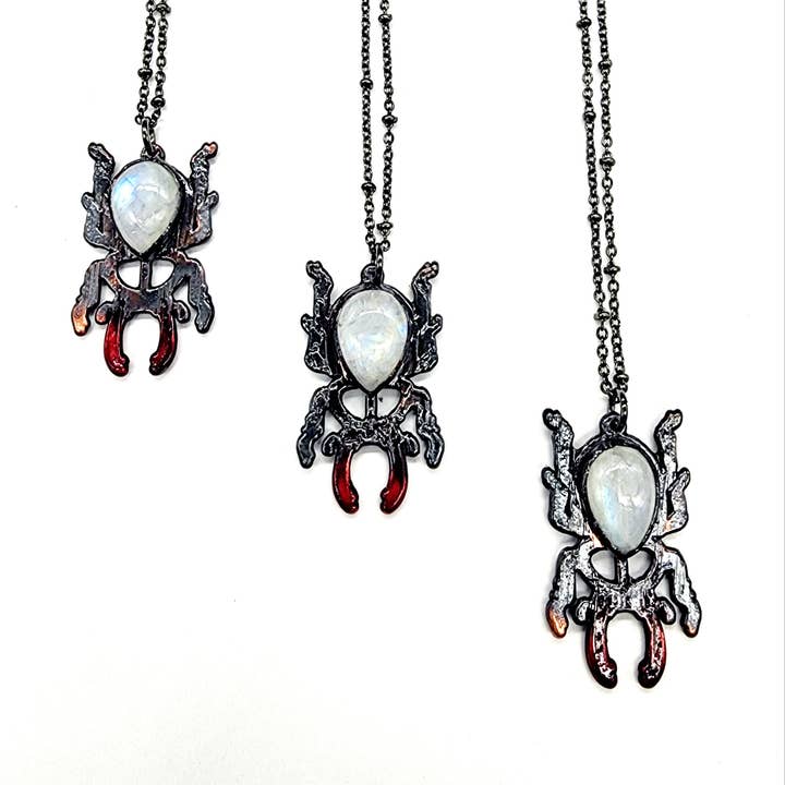 Beetle Pendant Necklace - Rainbow Moonstone for wholesale by MergingMetals