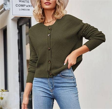 HIDDENBRAND - Wholesale Cardigan - Women's - Vintage Single-Breasted Button-Knit Cardigan10