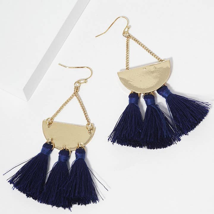 Wild Honey - Wholesale Tassel Earrings - Polished Semicircle With Thread Tassel Drop Earrings4