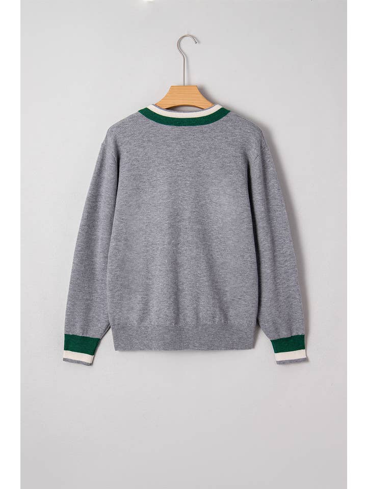 LA Society - Wholesale Sweatshirt - Women's - Contrast Striped Trim V Neck Varsity sweaters for women5