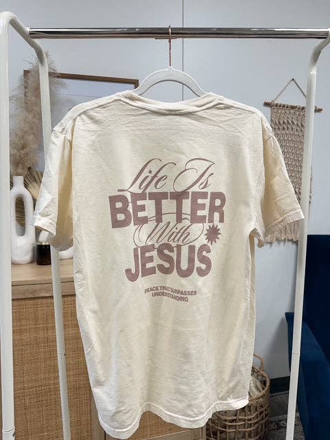 Ivory Life is Better with Jesus Graphic T-Shirt for wholesale on Faire