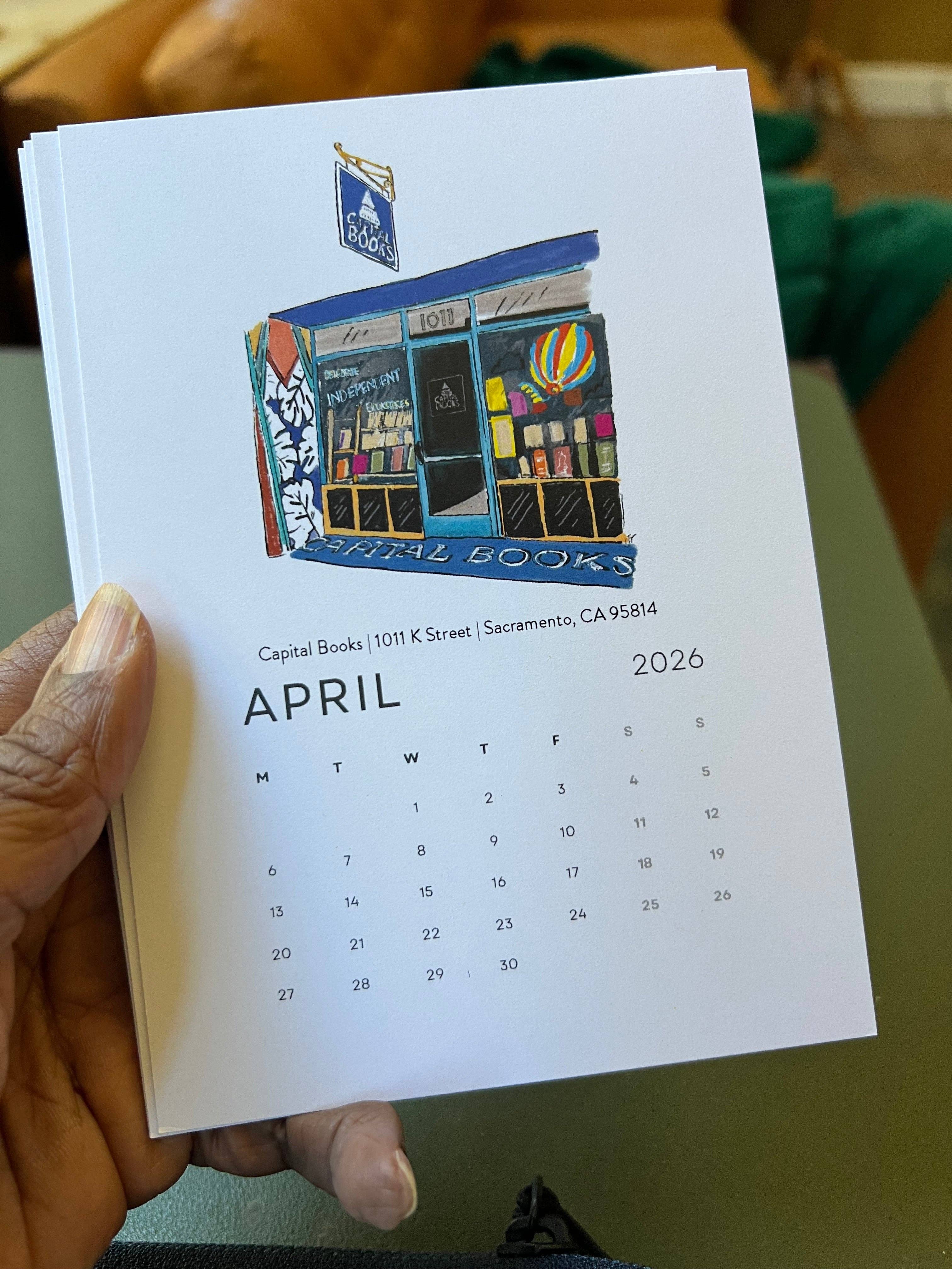PriyaOriginalsArt - Wholesale Calendar - Bookshops of Sacramento 2026 Desktop Calendar + easel8