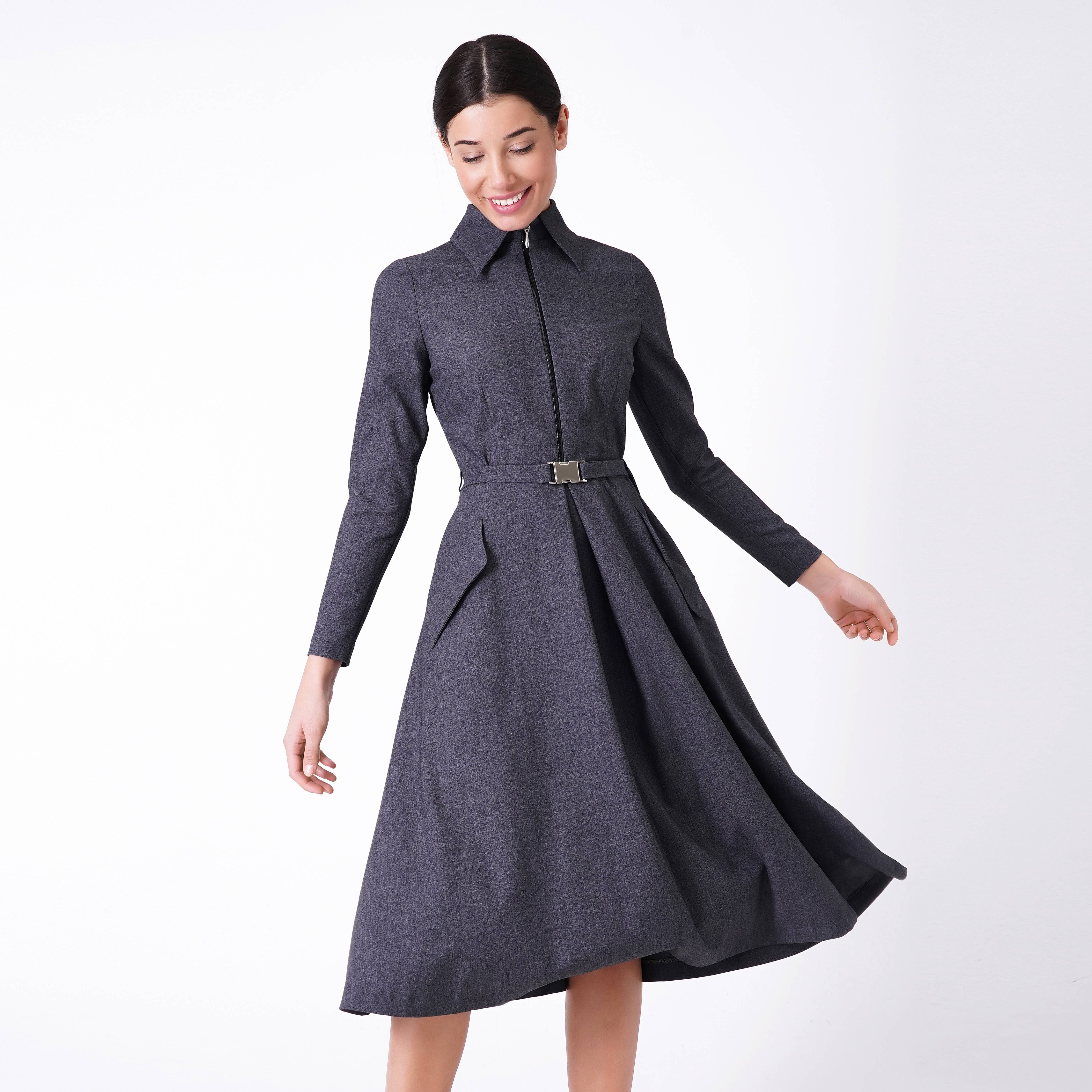 TAVROVSKA - Wholesale Dress - Women's - Gray zipper shirt dress0