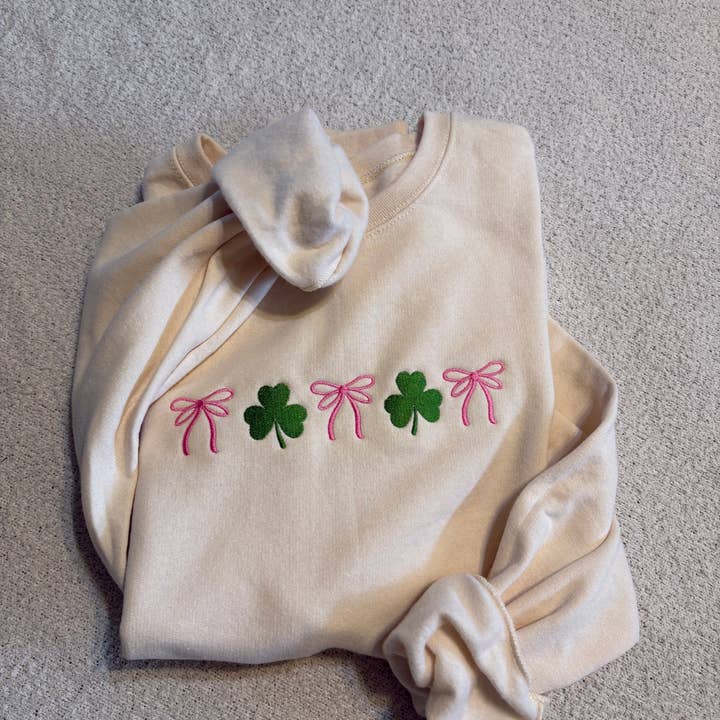 Preppy st Patrick’s day embroidered crewneck. for wholesale by Basil & Burch