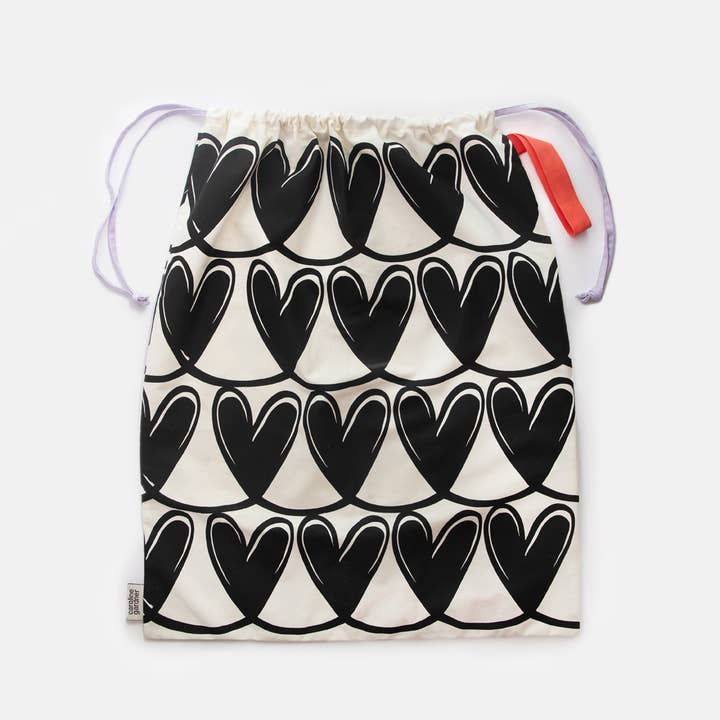 Mono Linked Hearts Drawstring Laundry Bag for wholesale by Caroline Gardner