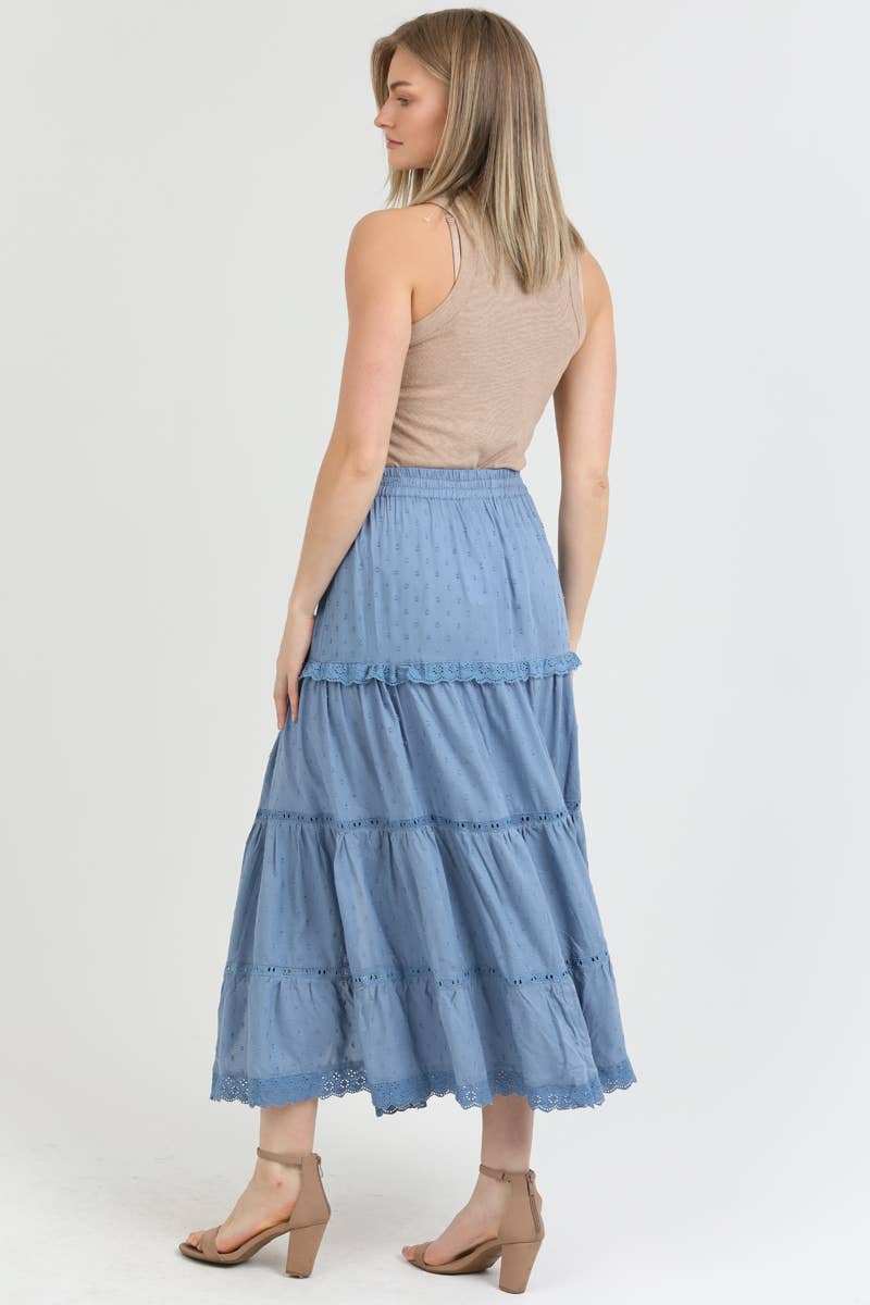 ANGIE – Saia - Mulher por atacado – Saia longa em camadas com detalhe de renda e fenda16