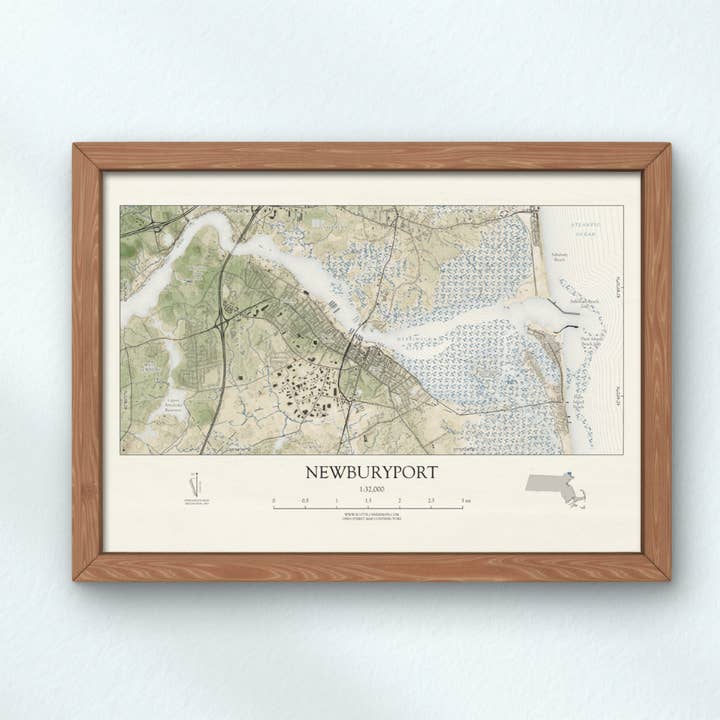 Newburyport Mass Map Art Print VINTAGE Style for wholesale by Scott Lussier Maps