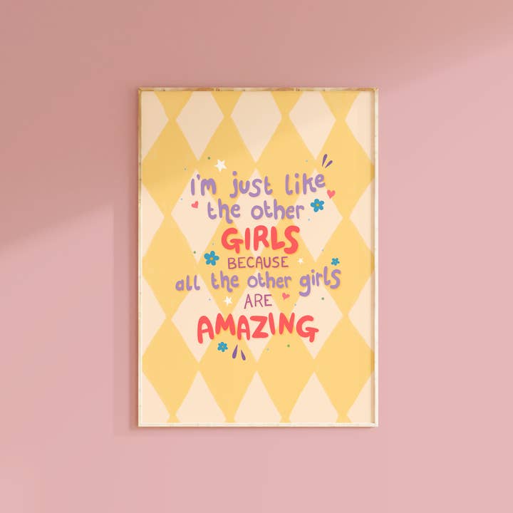 Girl Power Quote Print | Yellow Wall Art | Home Decor Prints for wholesale by The Happy Badger
