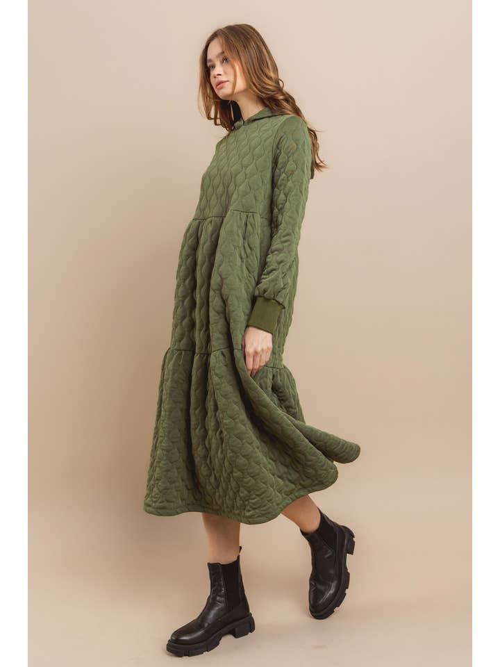 Ces Femme USA - Wholesale Dress - Women's - DC51612SA / Quilted Maxi Dress with Hoodie