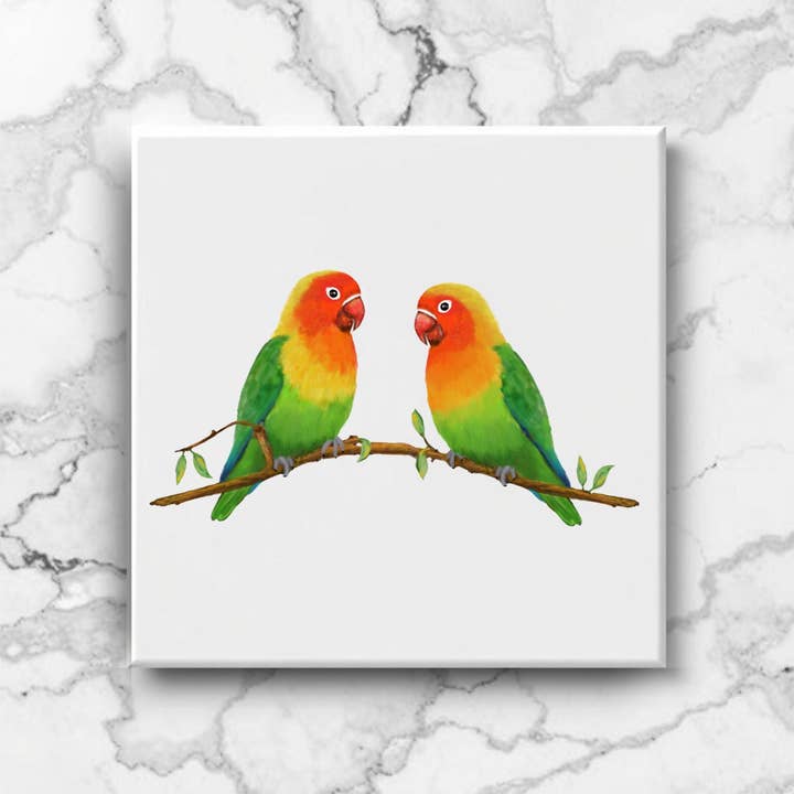 Lovebird Pair on Branch Ceramic Tile for wholesale by MerikaArt