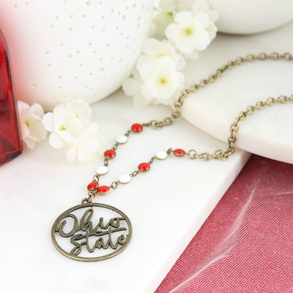 Seasons Jewelry - Wholesale Pendant/Charm Necklace - Ohio State Slogan Cut-out Necklace0