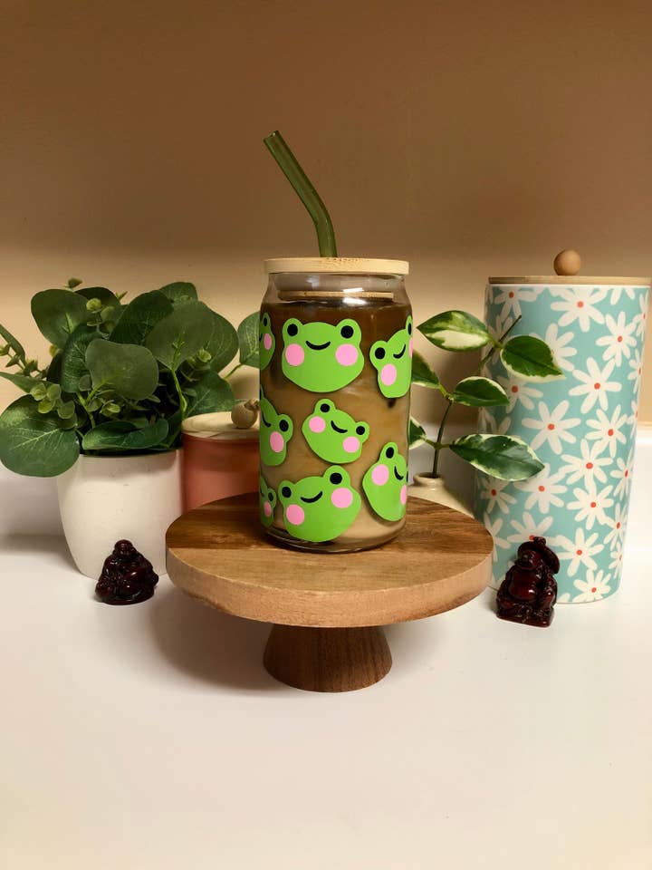 Frog Cup, Animal Glass Cup, Iced Coffee Cup, Coffee Tumbler for wholesale by MommyandMarie