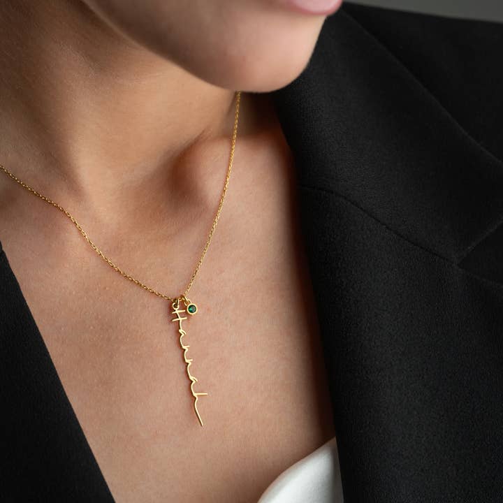 Collier avec Nom en Écriture Manuscrite | Cadeau Pendentif Pierre de Naissance Personnalisé pour la vente par Tina Custom Jewelry