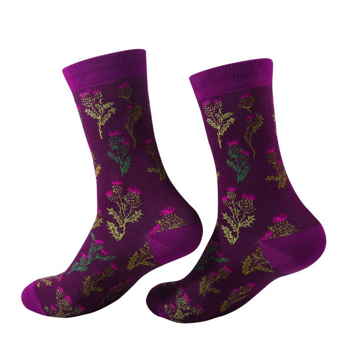 Purple Eco Chic Eco-Friendly Bamboo Socks Thistle for wholesale on Faire