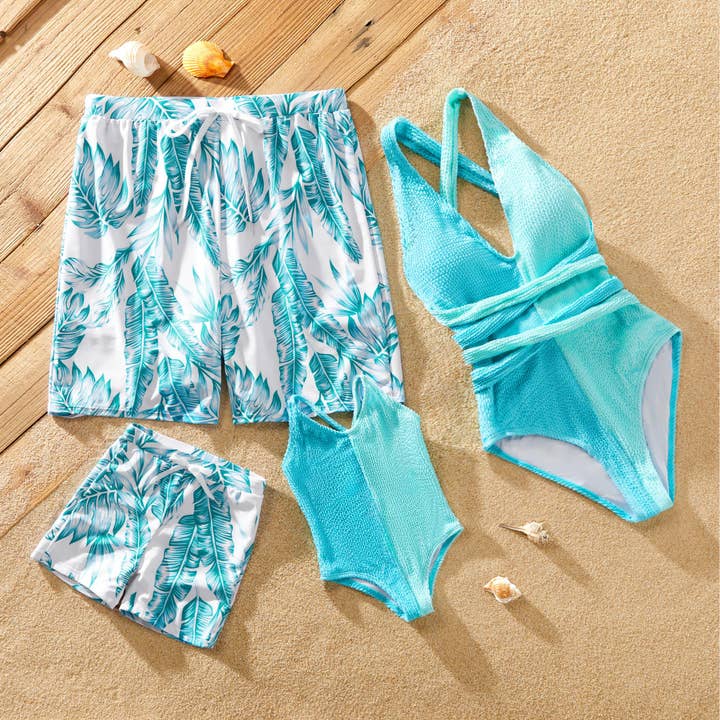 Maillot de bain une pièce ou short de bain assorti bleu-vert pour la famille pour la vente par PatPat Matching
