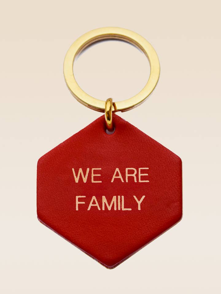 WE ARE FAMILY personalized red leather keychain for wholesale by FAUVETTE PARIS