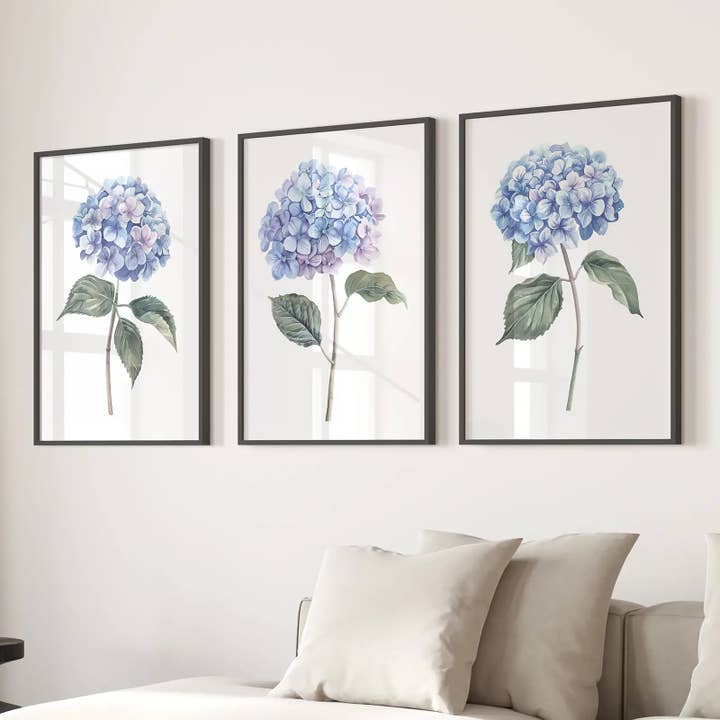 Art Lane - Wholesale Gallery Wall Set - Light Blue Hydrangea Flower Wall Art Poster Set