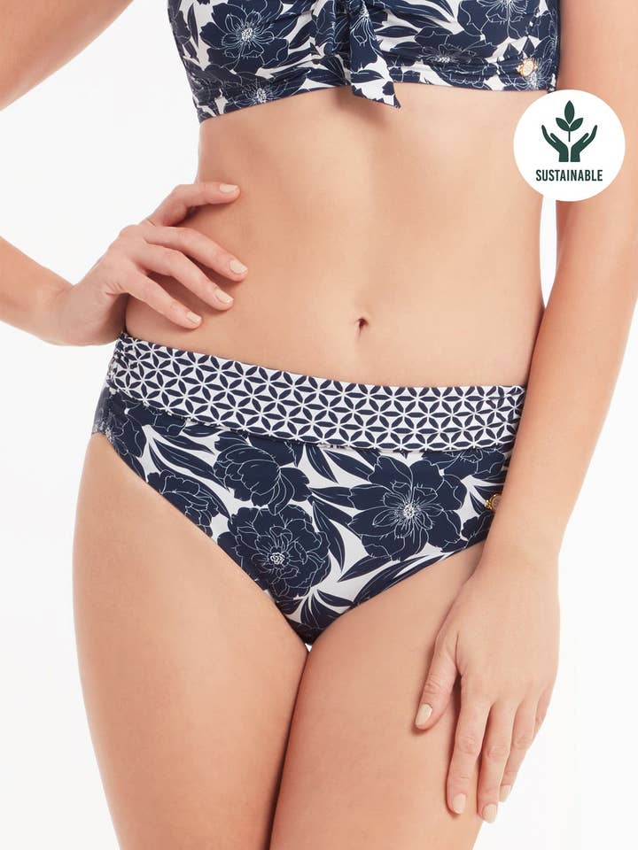 Bold Bloom Contrast Ruched Waistband Full Classic Pant for wholesale by Sunseeker