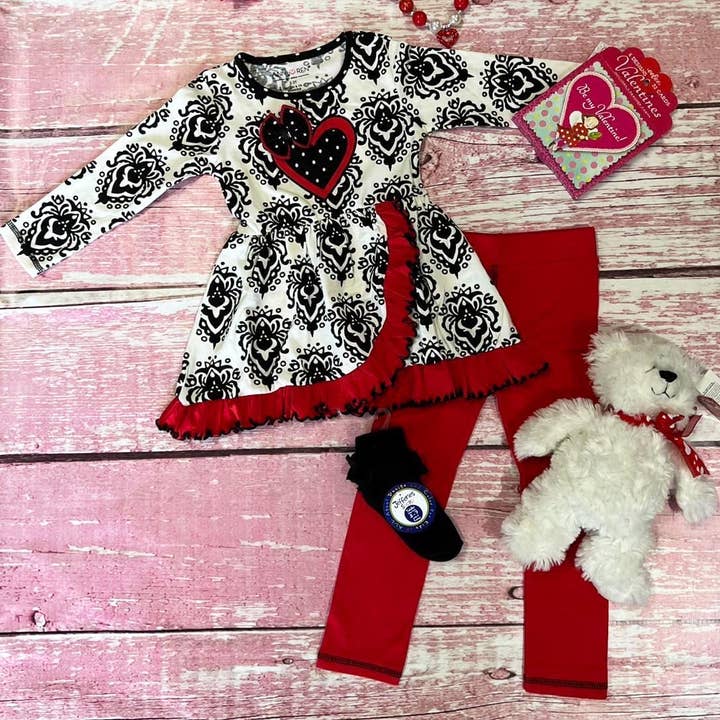 AnnLoren - Wholesale Top & Leggings Set - Kids - AnnLoren Heart Damask Valentines Day Girls Clothing Set6