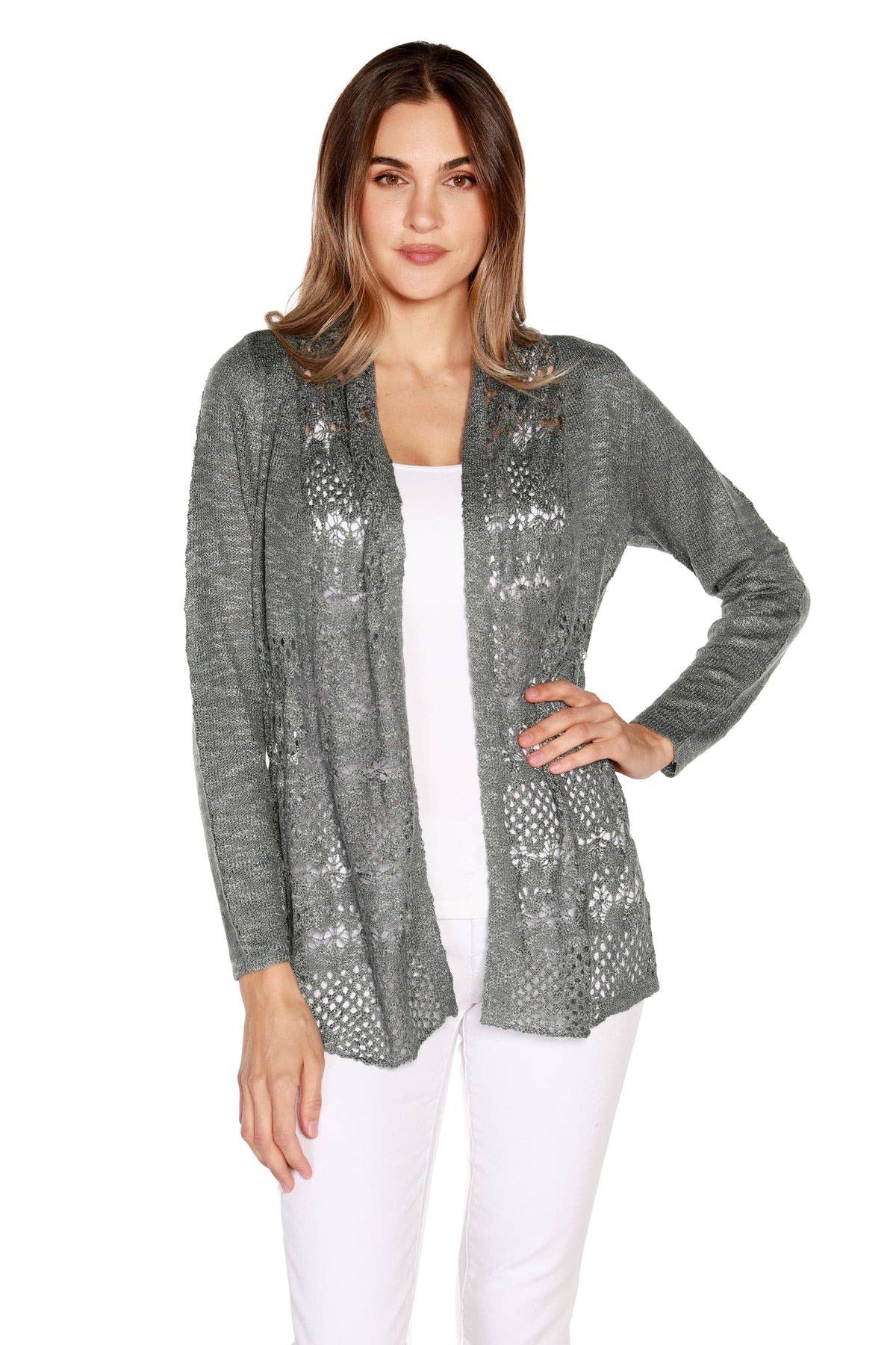 Belldini - Wholesale Cardigan - Women's - Women's Long Sleeve Crochet Knit Swing Cardigan2