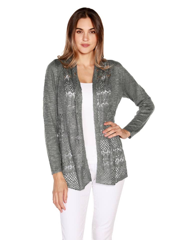 Belldini - Wholesale Cardigan - Women's - Women's Long Sleeve Crochet Knit Swing Cardigan2